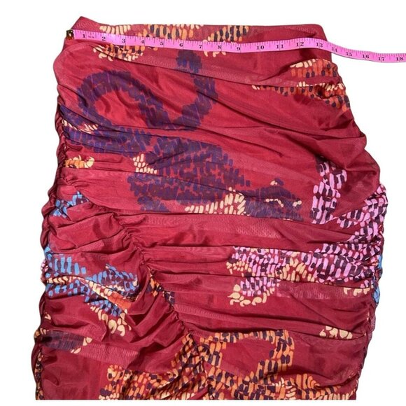 Farm Rio + Anthropologie Ruched Mesh Mini Skirt Motif Side Zip, Size Small - Picture 5 of 8